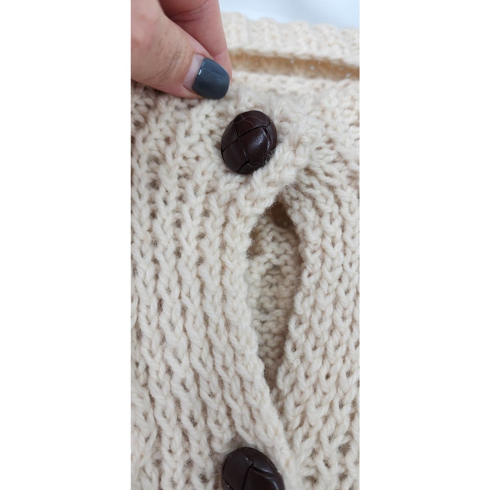 Vintage Cream Wool Sweater Heavy Chunky Knitt Flawed Size‎ Large - Picture 15 of 15